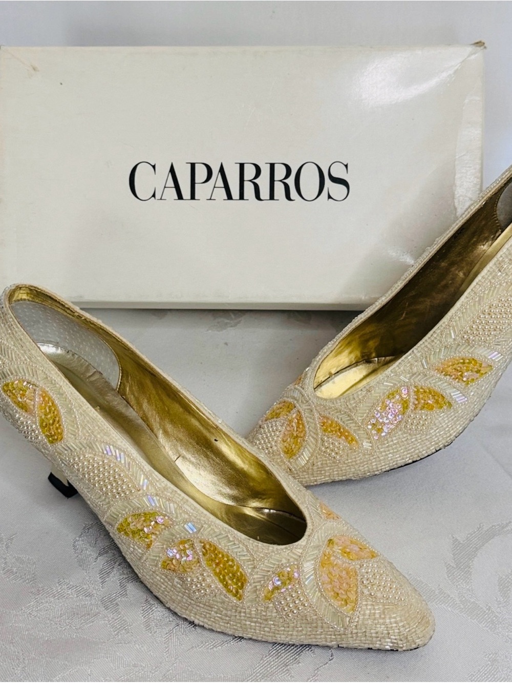 vintage Caparros beaded kitten heel pumps